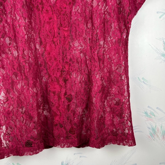 Victoria’s Secret Burgundy Red Lace Short Sleeve Pajama Shirt Button Down Large - Picture 7 of 9